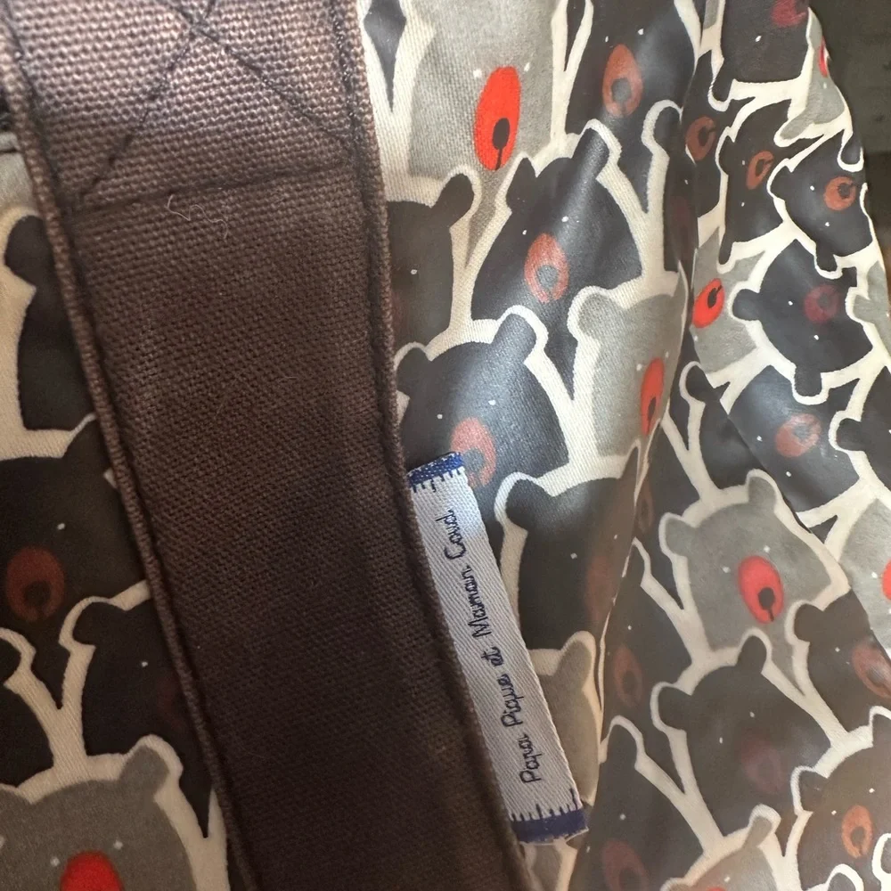 Papa pique et Maman Coud bowling purse French Bear print brown grey black red